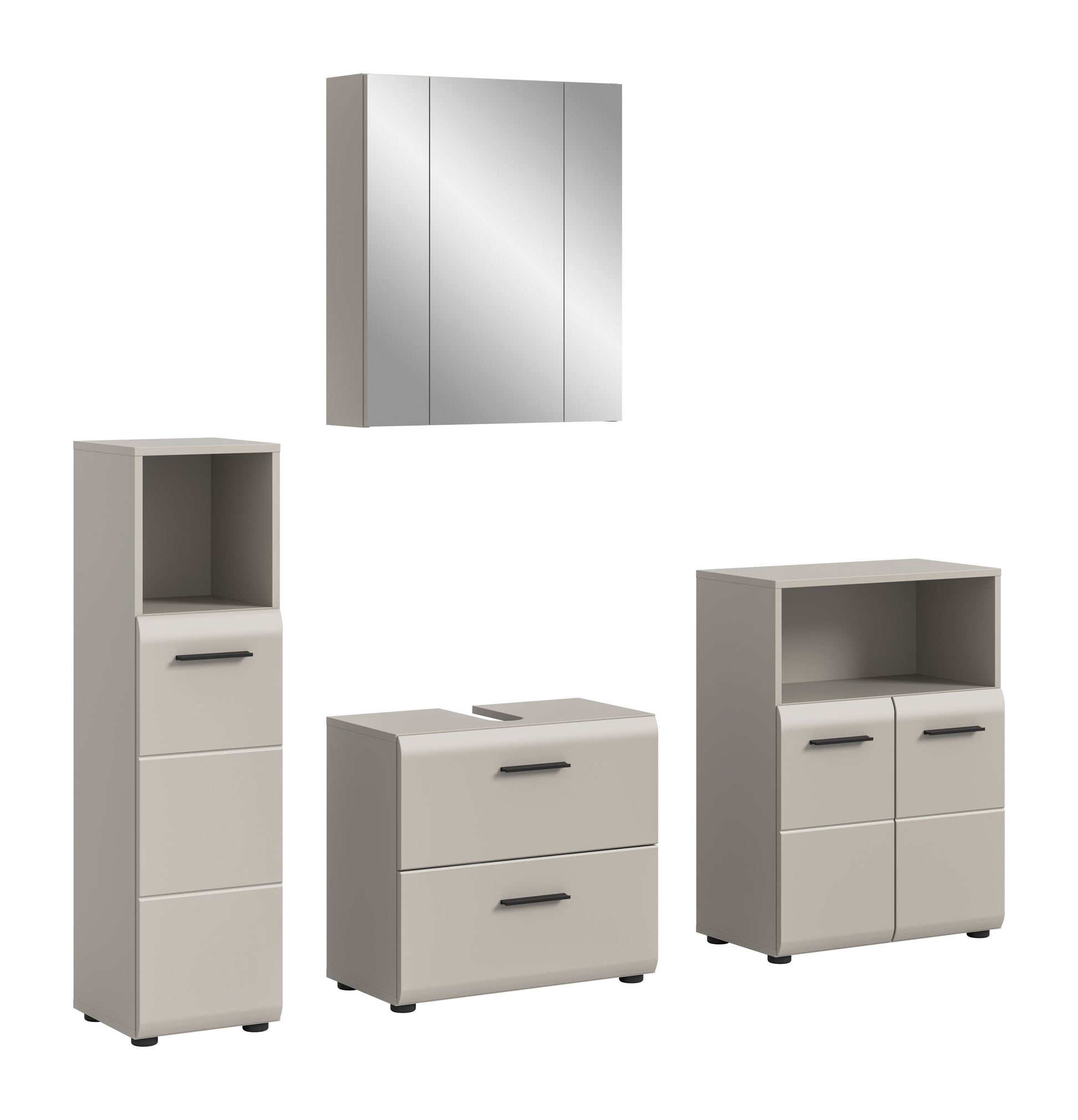 Badmöbel-Set 4-teilig mit Spiegelschrank und Schränken in Weiß