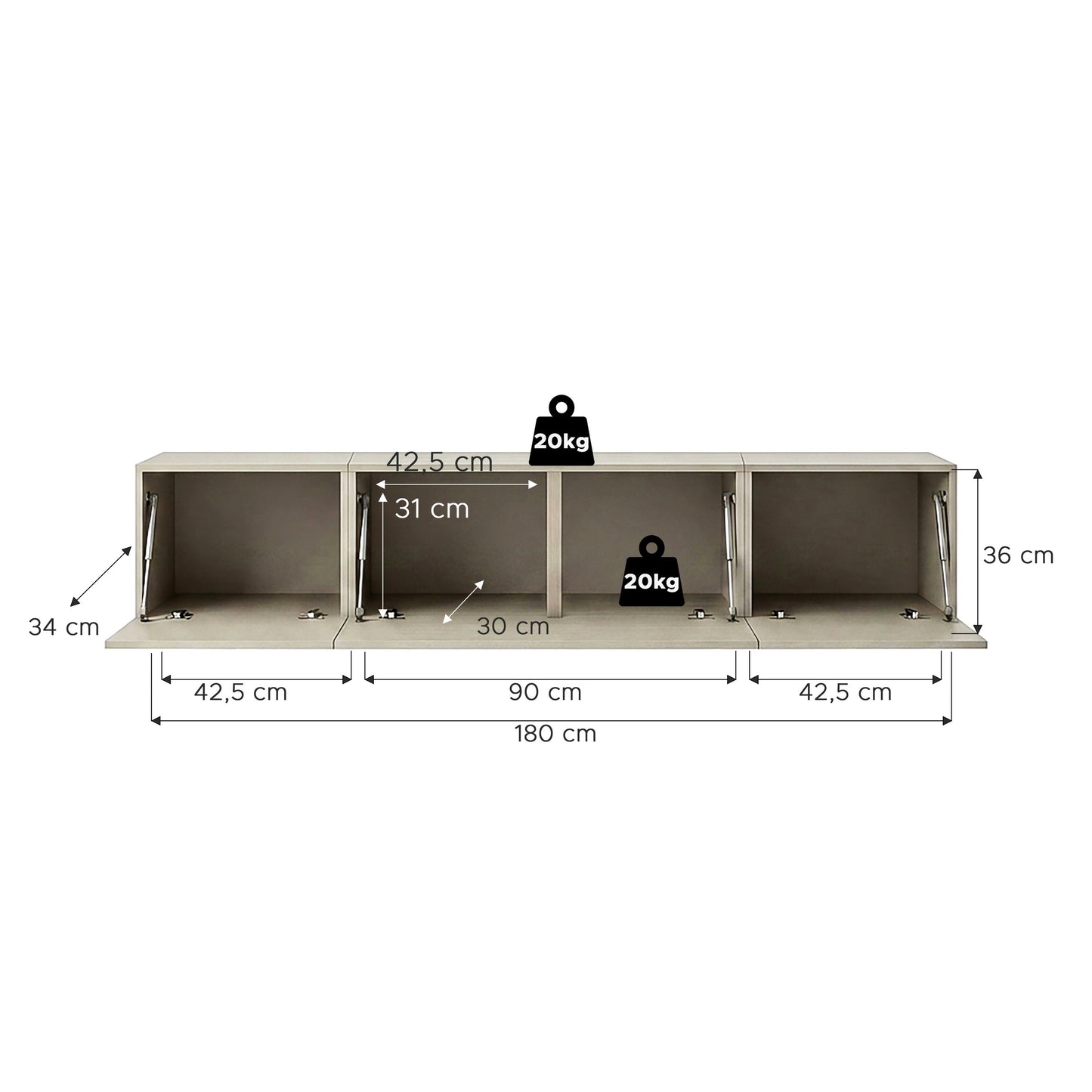 Beach Lowboard stehend  (B/H/T: 180x36x34 cm) in Kaschmir