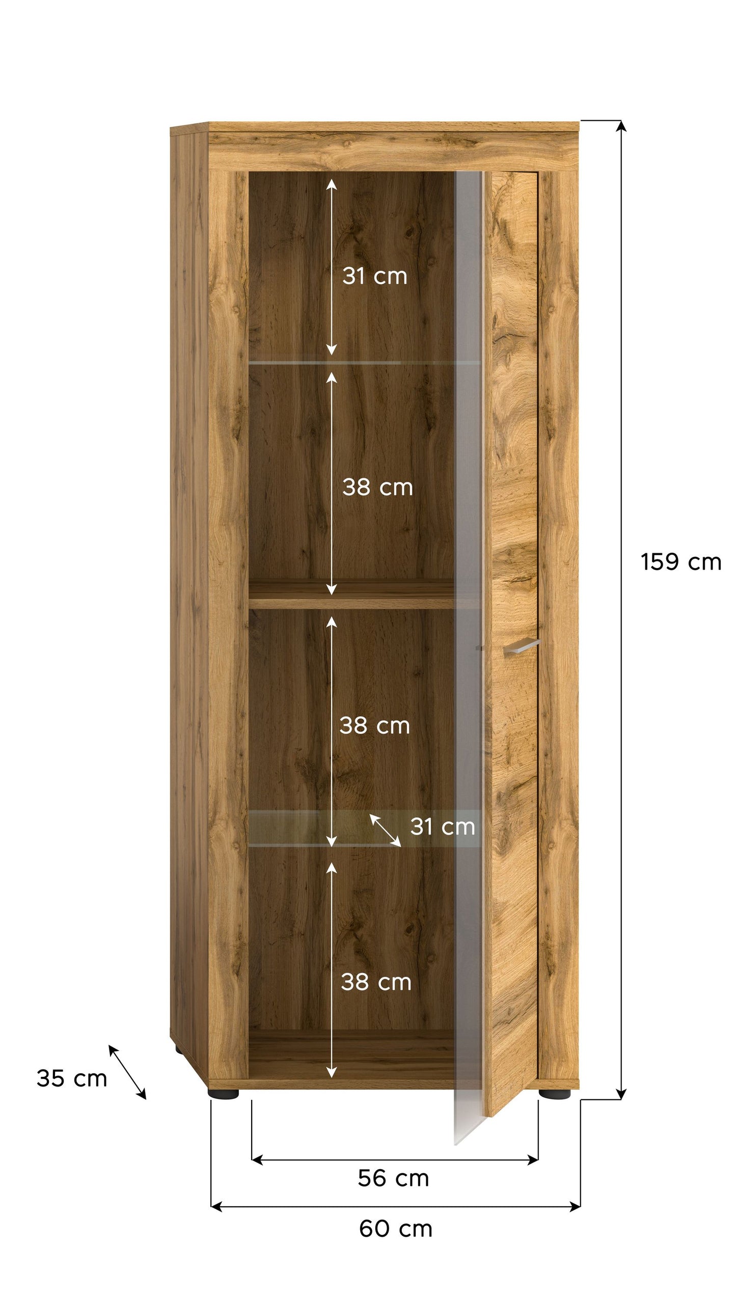 Homes & Jones Vitrinenschrank 60 cm breit, Wohnzimmerschrank, Wohnmöbel