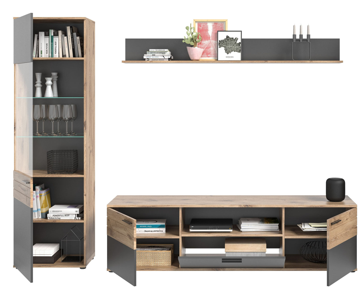 Homes & Jones Wohnwand-Set 3-tlg., Wohnzimmerschrank-Anbauwand in Holzoptik