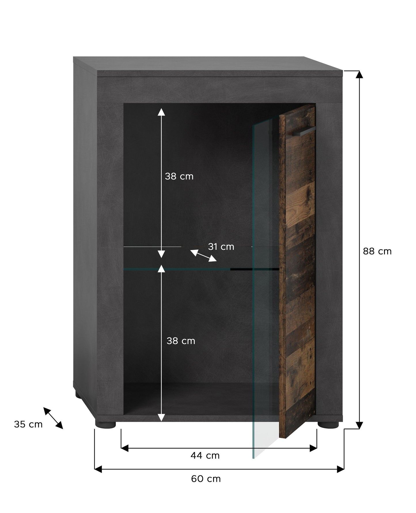 Vitrine JAM (L/H/P : env. 60/86/35 cm) en imitation chêne Wotan/gris