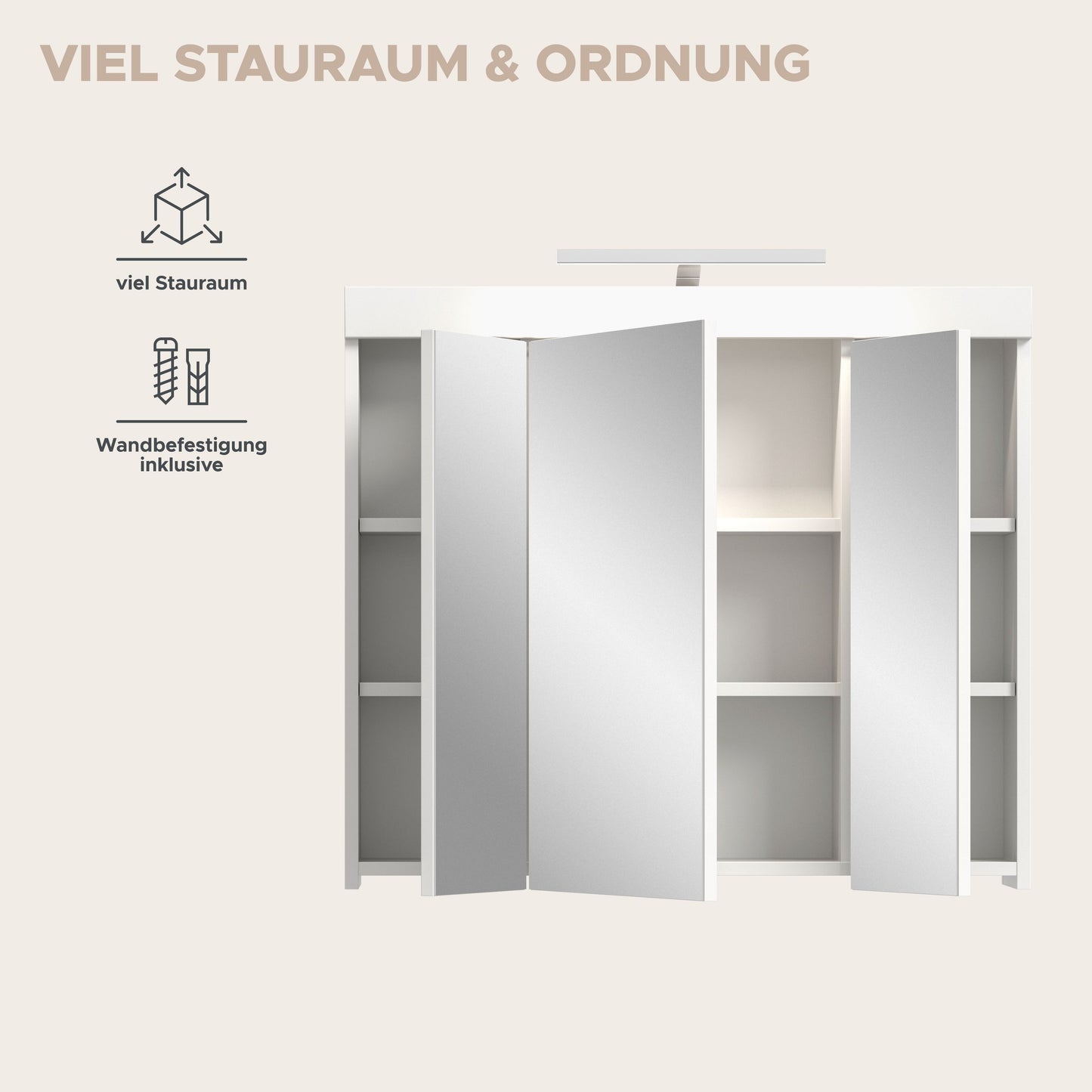 Viana Spiegelschrank inkl. Beleuchtung (B/H/T: 80x70x18 cm) in Spiegelglas und Weiß
