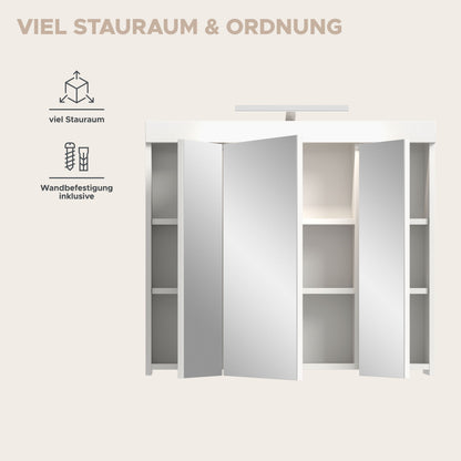 Viana Spiegelschrank inkl. Beleuchtung (B/H/T: 80x70x18 cm) in Spiegelglas und Weiß