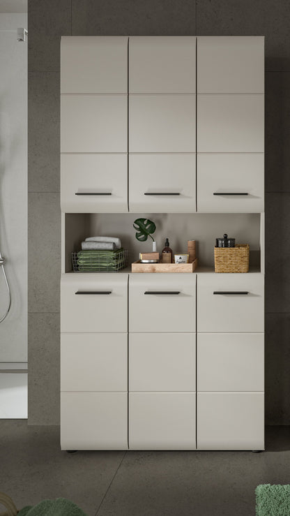 Meuble de rangement polyvalent ICE (L/H/P : env. 90/185/30 cm) en imitation chêne Nox/noir mat