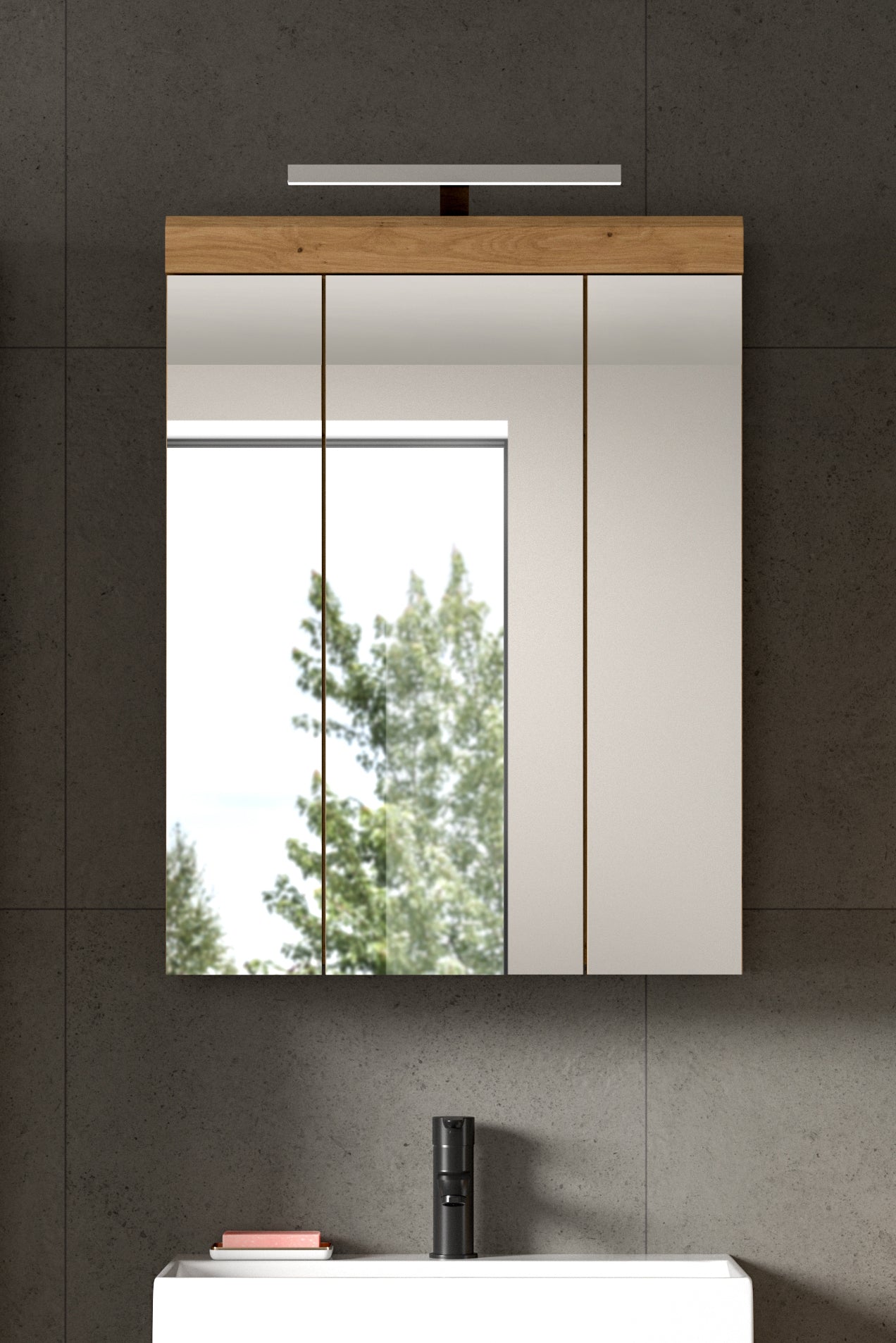Armoire de toilette avec éclairage SCOUT (L/H/P : env. 60/79/18 cm) en imitation chêne Evoak/verre miroir