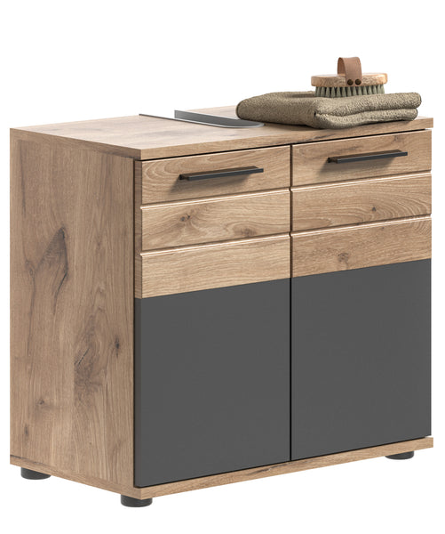 Meuble sous-vasque MASON (L/H/P: env. 60/56/34 cm) en imitation Chêne Nox/gris Basalte