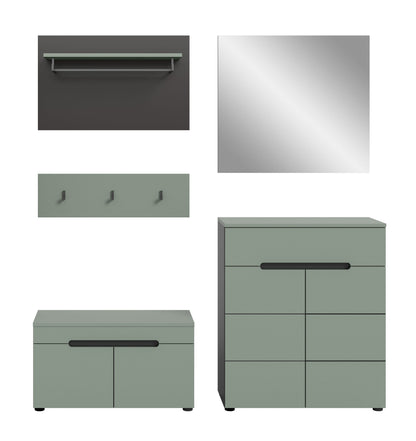 Ensemble de meuble d'entrée CANU (l/h/p : env. 175/190/37 cm) en gris basalte/vert fumée