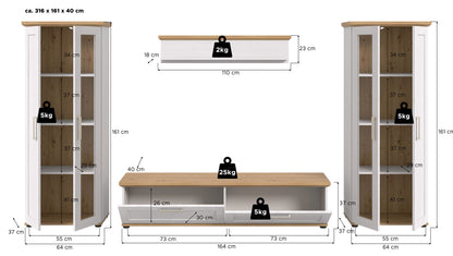 VERONA wall unit (W/H/D: approx. 316/161/40 cm) in Sibiu Larch reproduction/Sibiu Larch reproduction