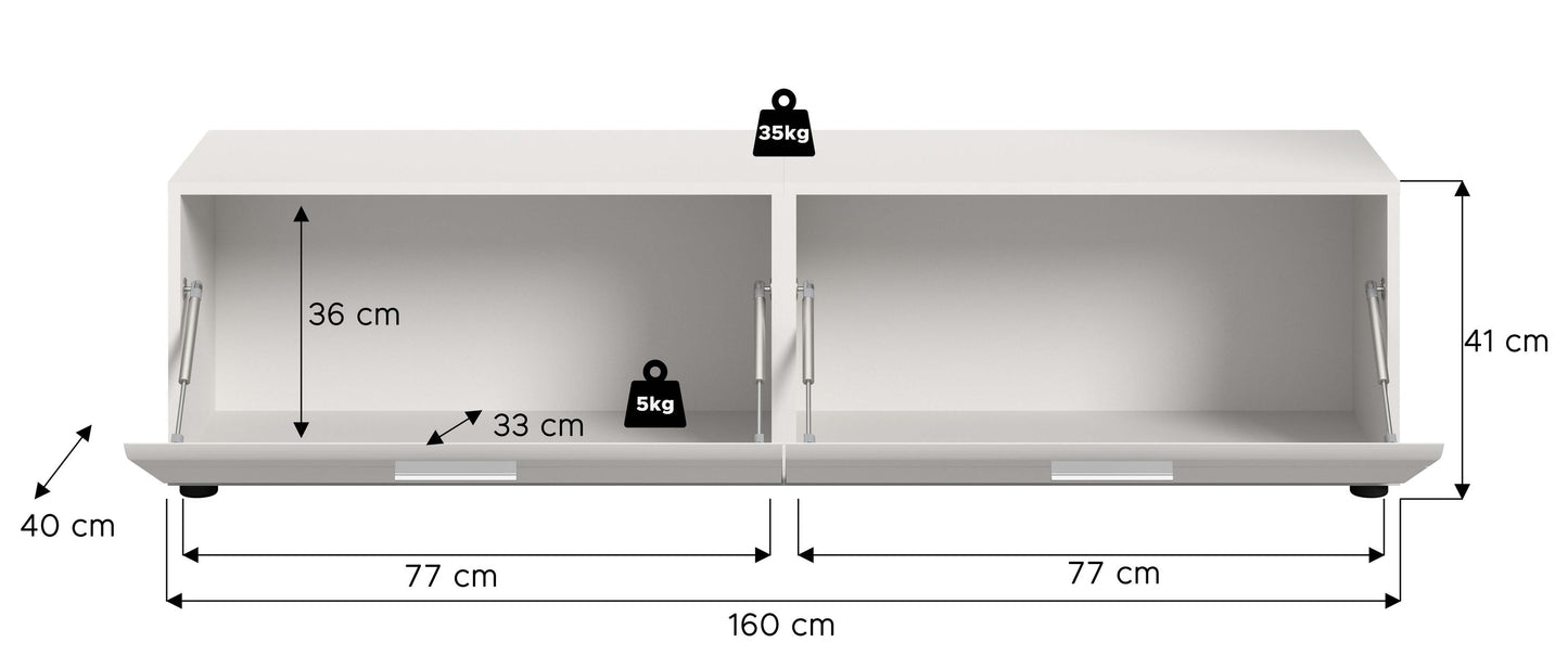 Meuble TV ICE (L/H/P : env. 160/41/40 cm) en blanc/blanc brillant