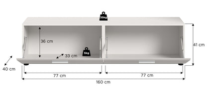 Meuble TV ICE (L/H/P : env. 160/41/40 cm) en blanc/blanc brillant