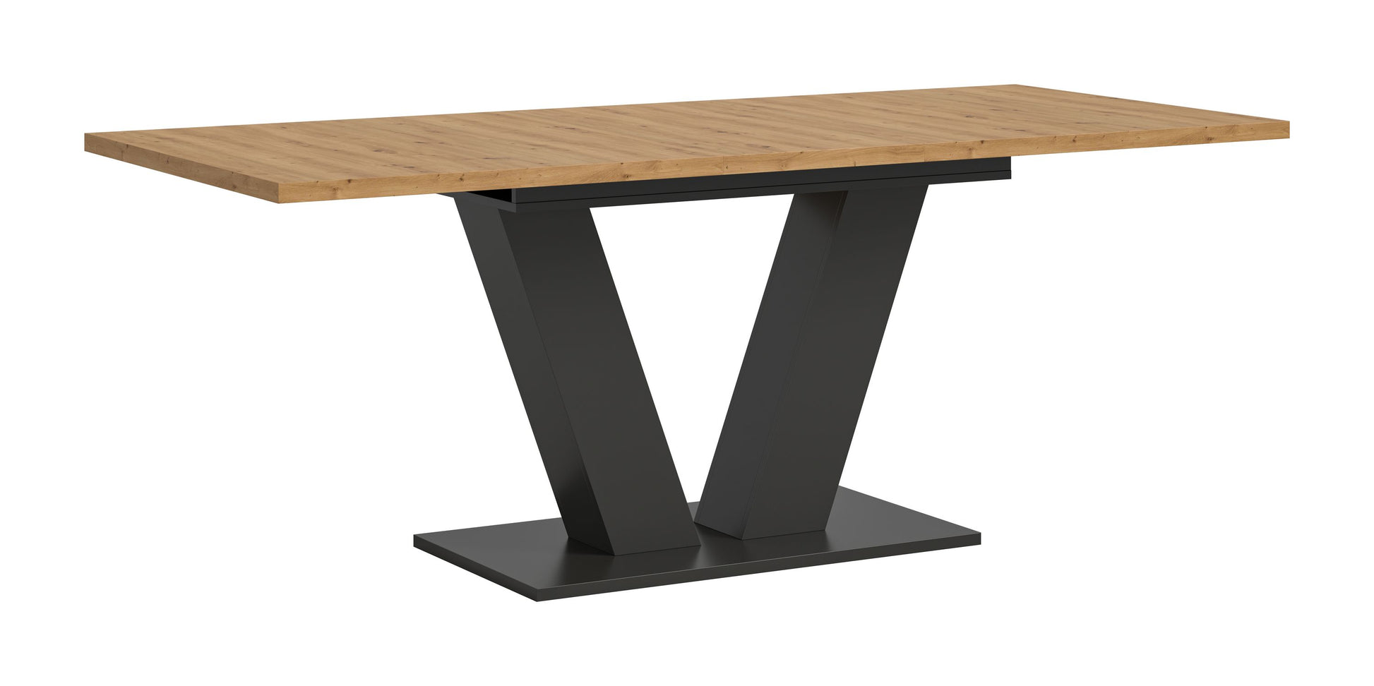 Esstisch mit heller Holzplatte und schwarzem X-Gestell, rechteckig