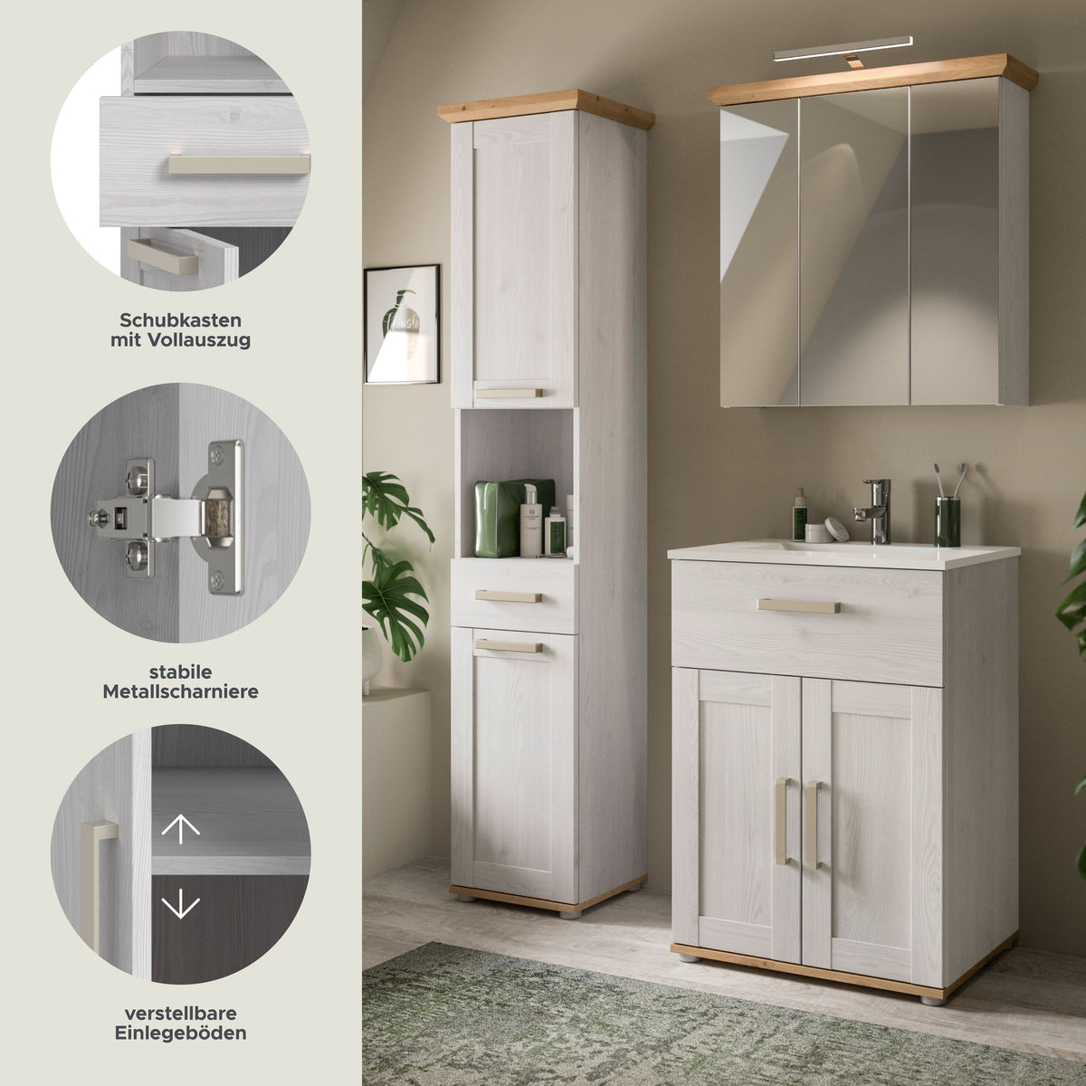 Bathroom Set incl. Lighting VERONA (W/H/D: approx. 115/187/45 cm) in Sibiu Larch replica/Sibiu Larch replica