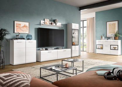 Homes & Jones Sideboard weiß Hochglanz 125 cm breit, Wohnzimmerschrank