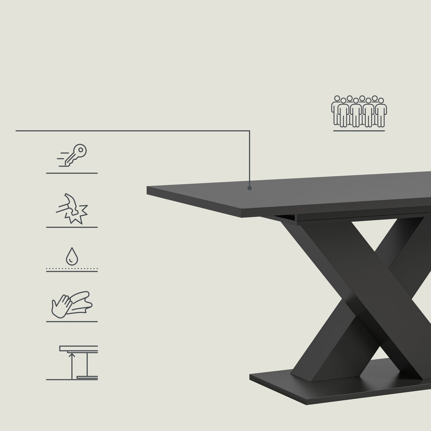 Table de salle à manger MOTION (L/H/P : env. 150/76/90 cm) en blanc/cachemire