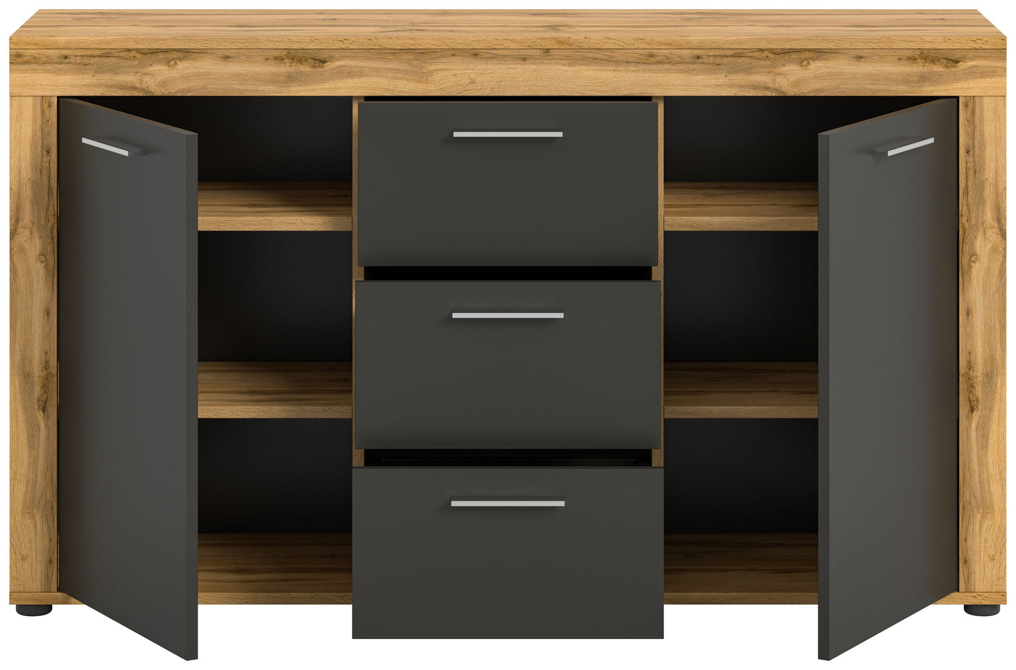 Homes & Jones Sideboard 125 cm breit mit 3 Schubladen, Mehrzweckschrank