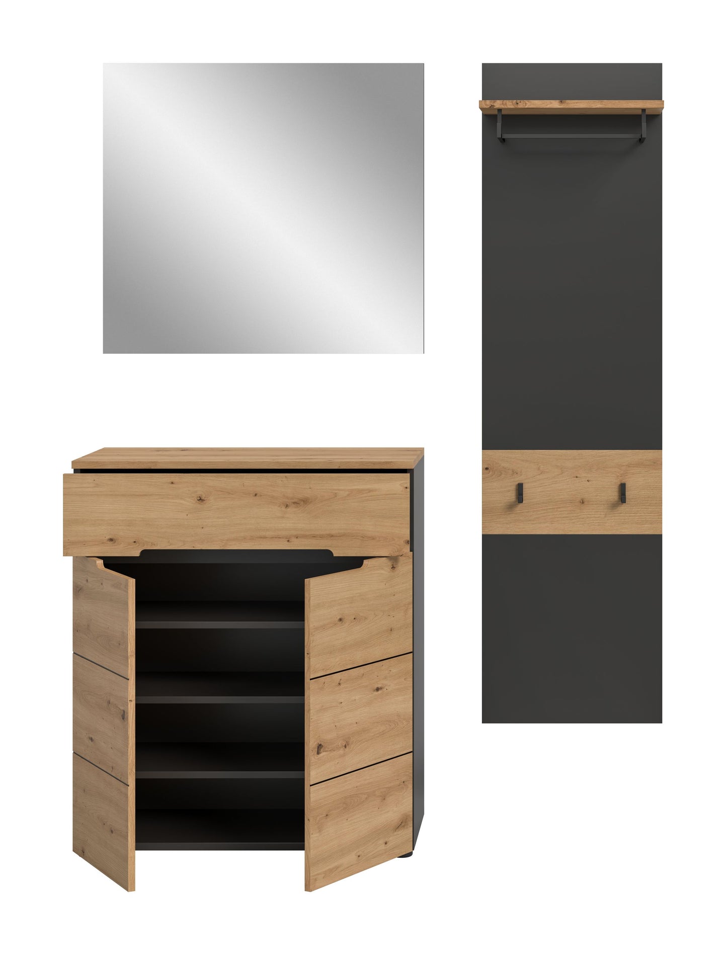Ensemble de vestiaire CANU (L/H/P : env. 140/190/37 cm) en gris basalte/vert fumée