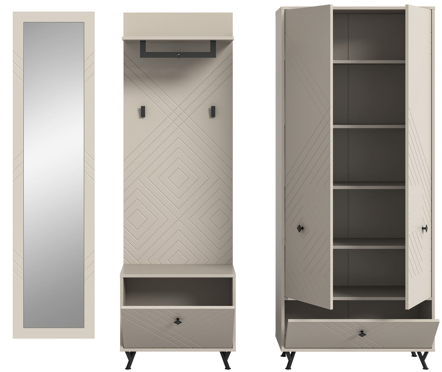 Ensemble d'entrée NOTES (L/H/P : env. 215/190/35 cm) en beige sable/beige sable mat