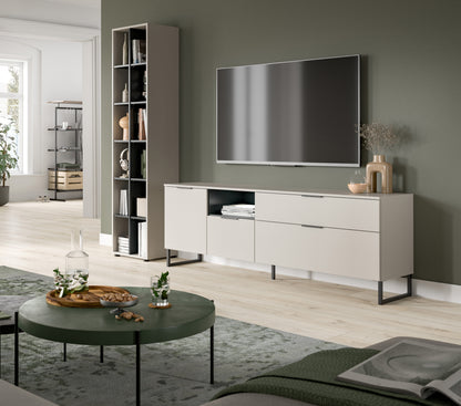 Wohnzimmerschrank-Set mit hohem Schrank und Sideboard, hellgraue Fronten auf Füßen