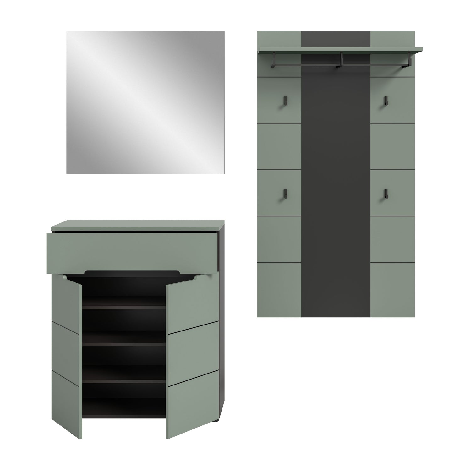 Ensemble de vestiaire CANU (L/H/P : env. 175/190/37 cm) gris Basalte/vert Smoke Green
