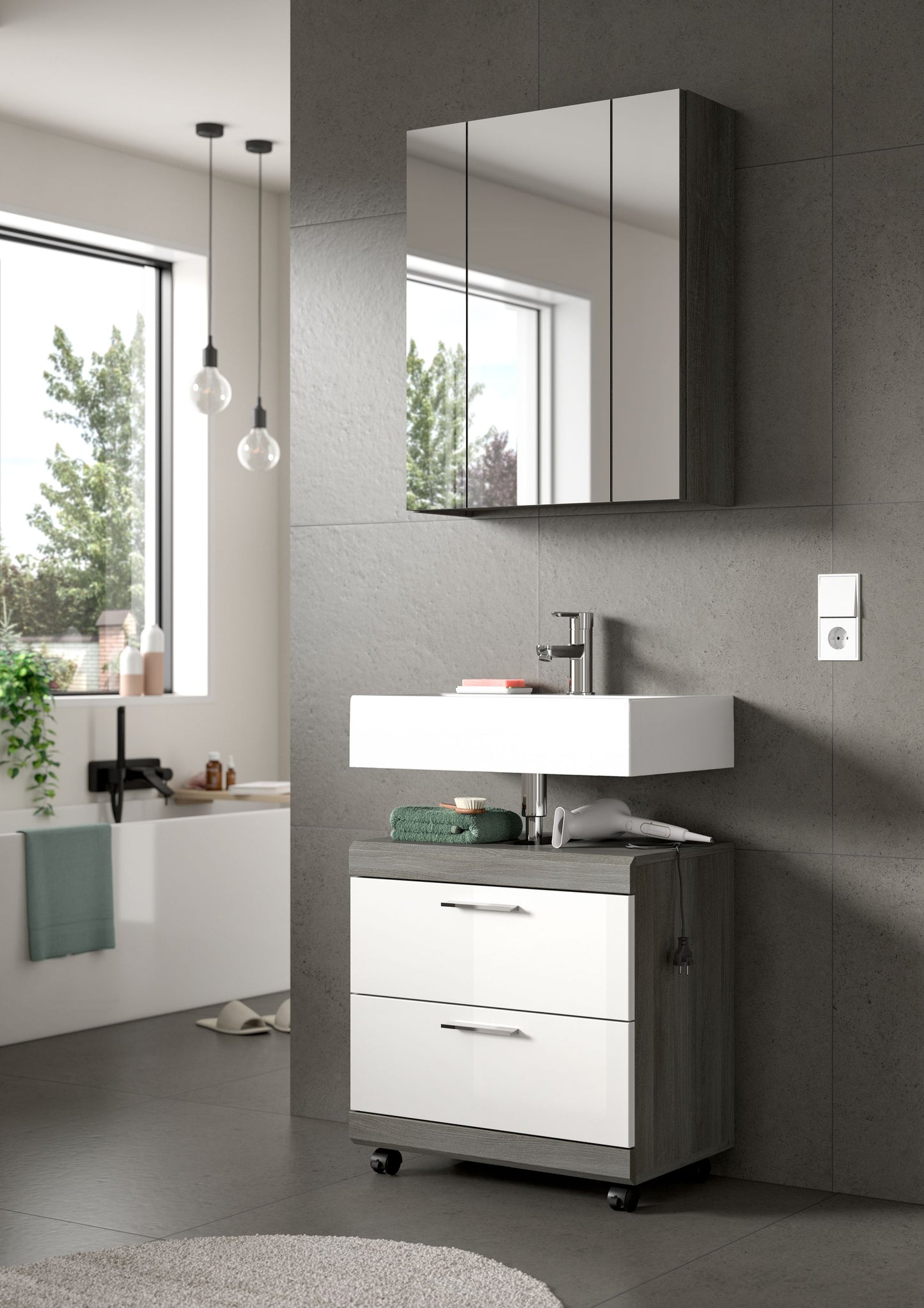 Homes & Jones Waschbeckenunterschrank auf Rollen, Schrank easy to handle
