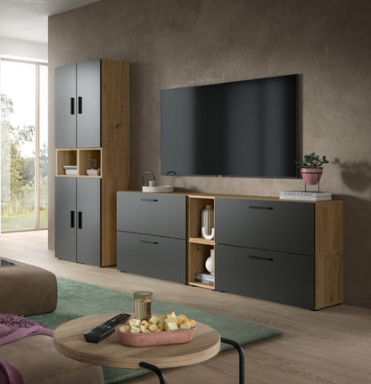 Wall Unit THE ONE (W/H/D: approx. 65/178/34 cm) in Artisan Oak finish/Smoke Green