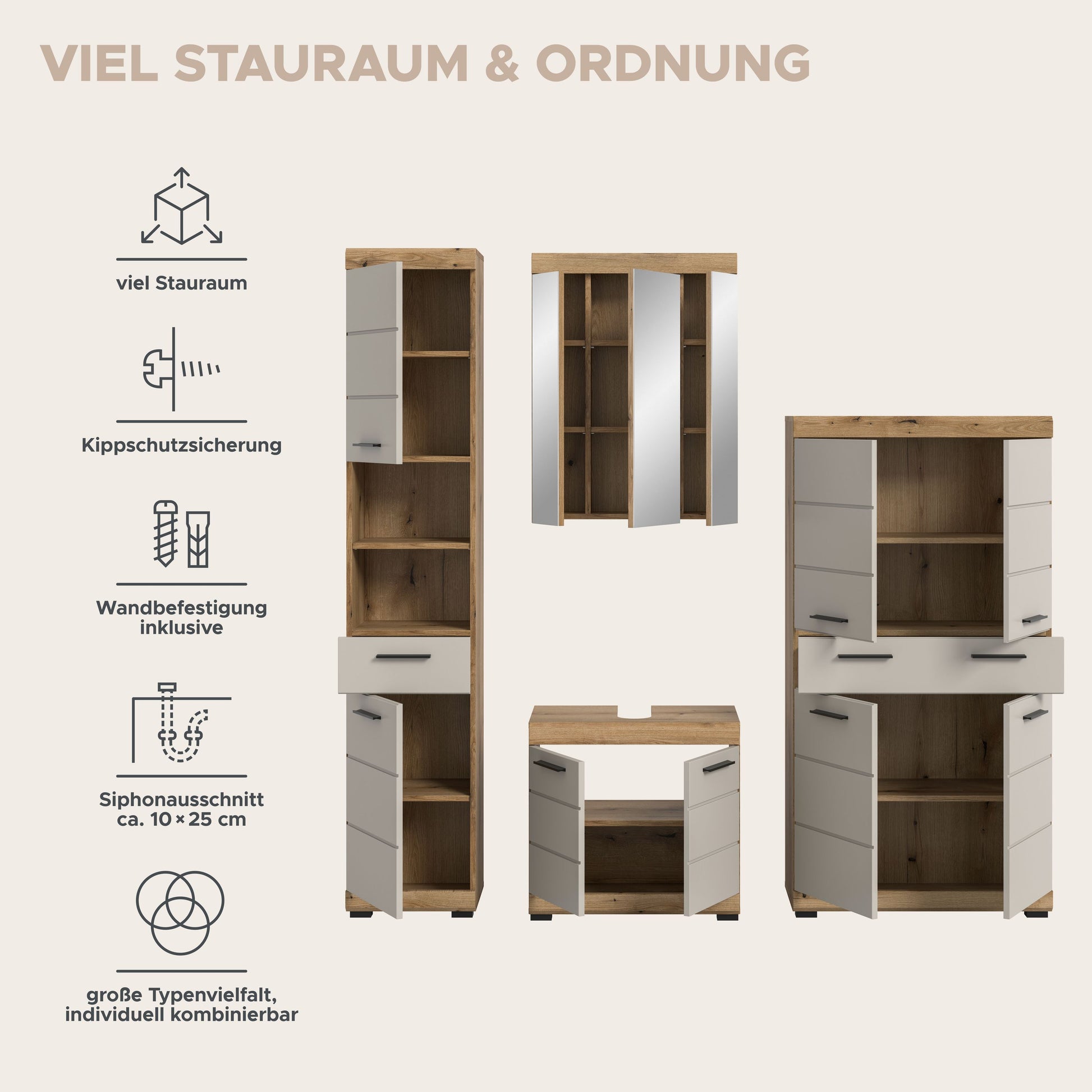 Homes & Jones Badezimmerset für Ordnung: viel Stauraum, Kippschutz und Wandbefestigung