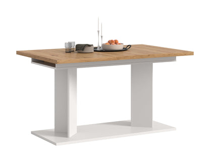 Table de salle à manger GUSTAV (L/H/P : env. 220/76/100 cm) en blanc/imitation chêne Artisan