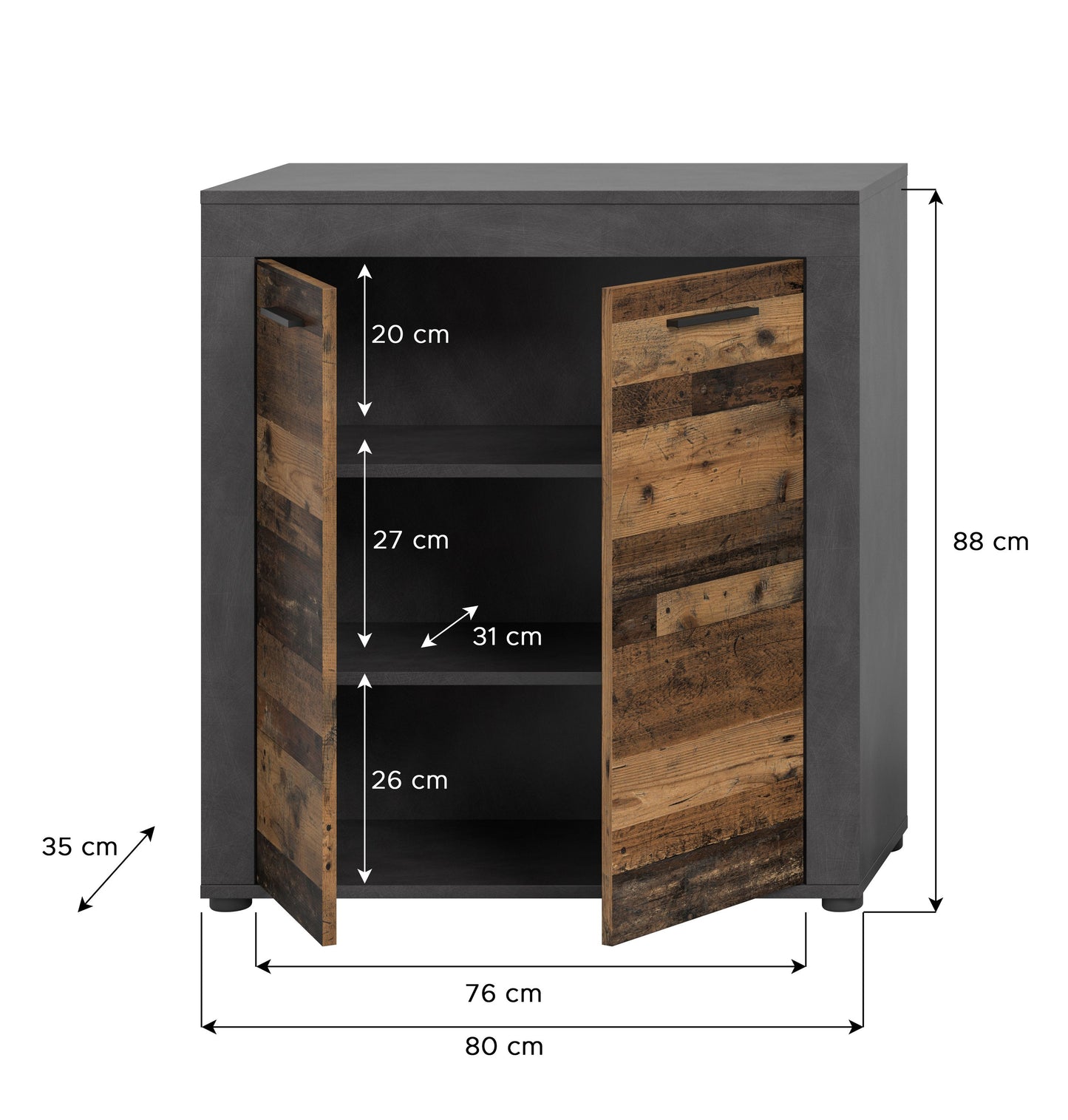 Highboard JAM (L/H/P : env. 80/88/35 cm) en imitation chêne Wotan/gris