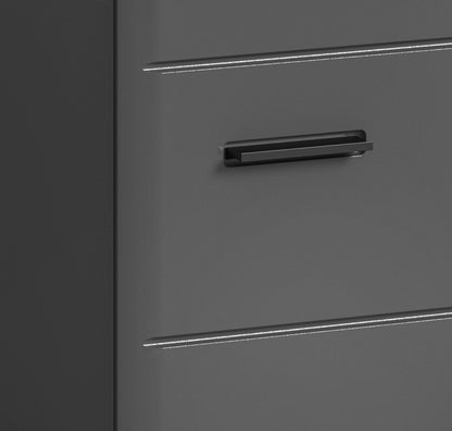 Waschbeckenunterschrank grau Hochglanz mit Griffleiste und gerahmter Front