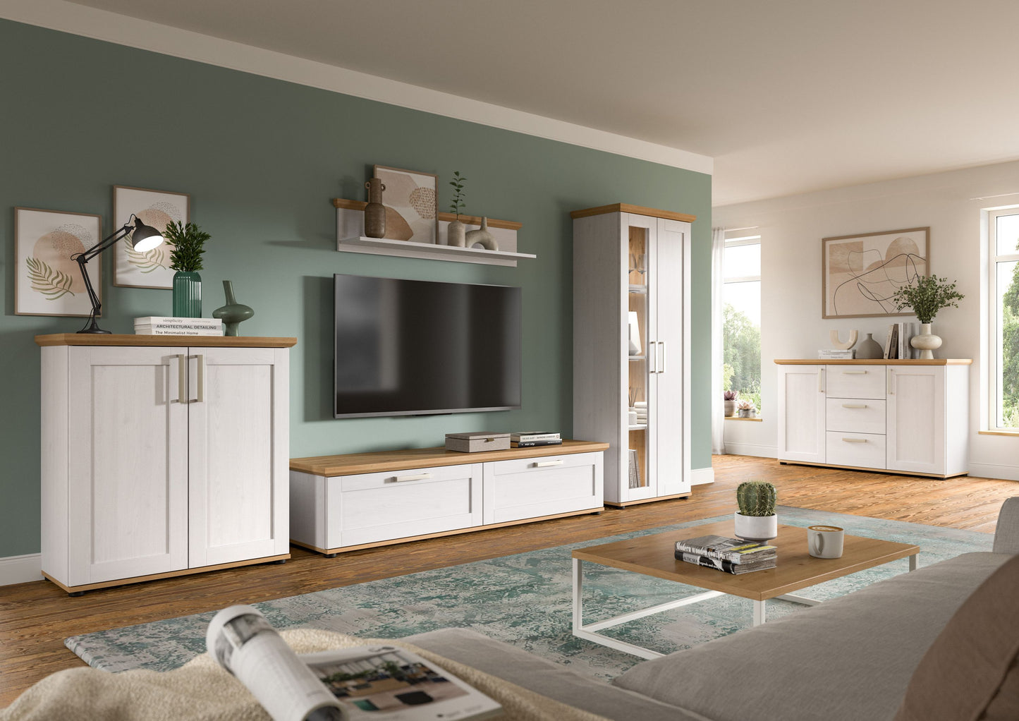 Homes & Jones Wohnwandset 3-tlg. Landhausstil, Lowboard für TV bis zu 70 Zoll