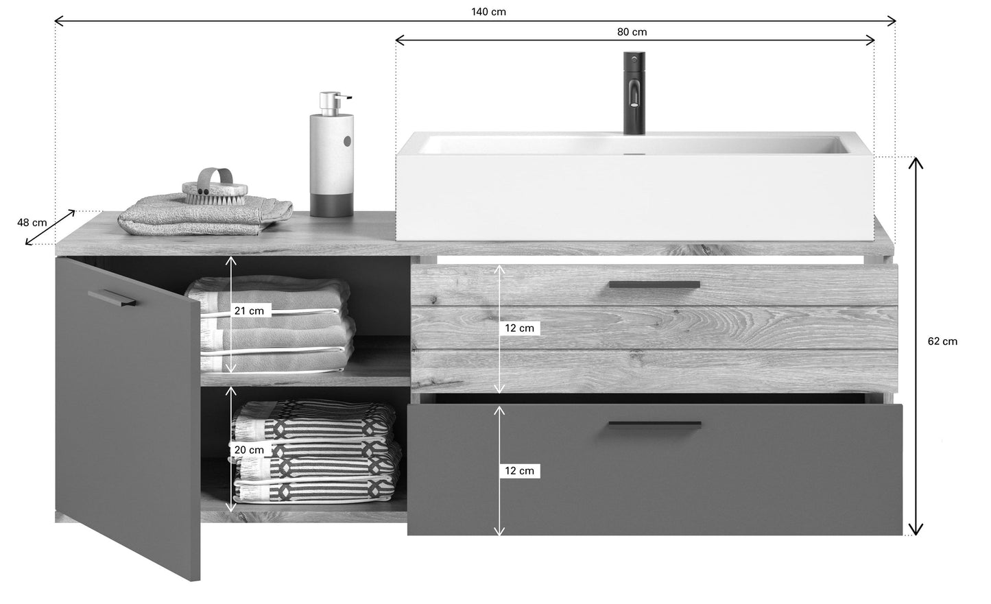 Homes & Jones Waschtisch inkl. Waschbecken 2-tlg., Badschrank hängend montierb.