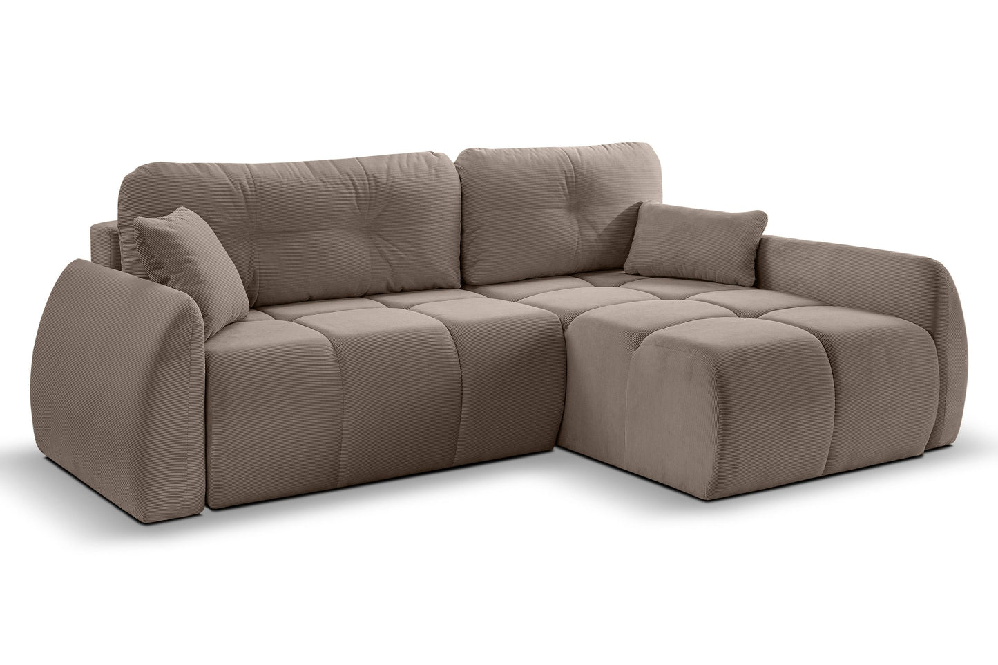 Canapé convertible d'angle Sancho Long – Canapé d'angle tendance en velours côtelé avec fonction couchage