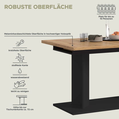 Table de salle à manger GUSTAV (L/H/P : env. 220/76/100 cm) en blanc/imitation chêne Artisan