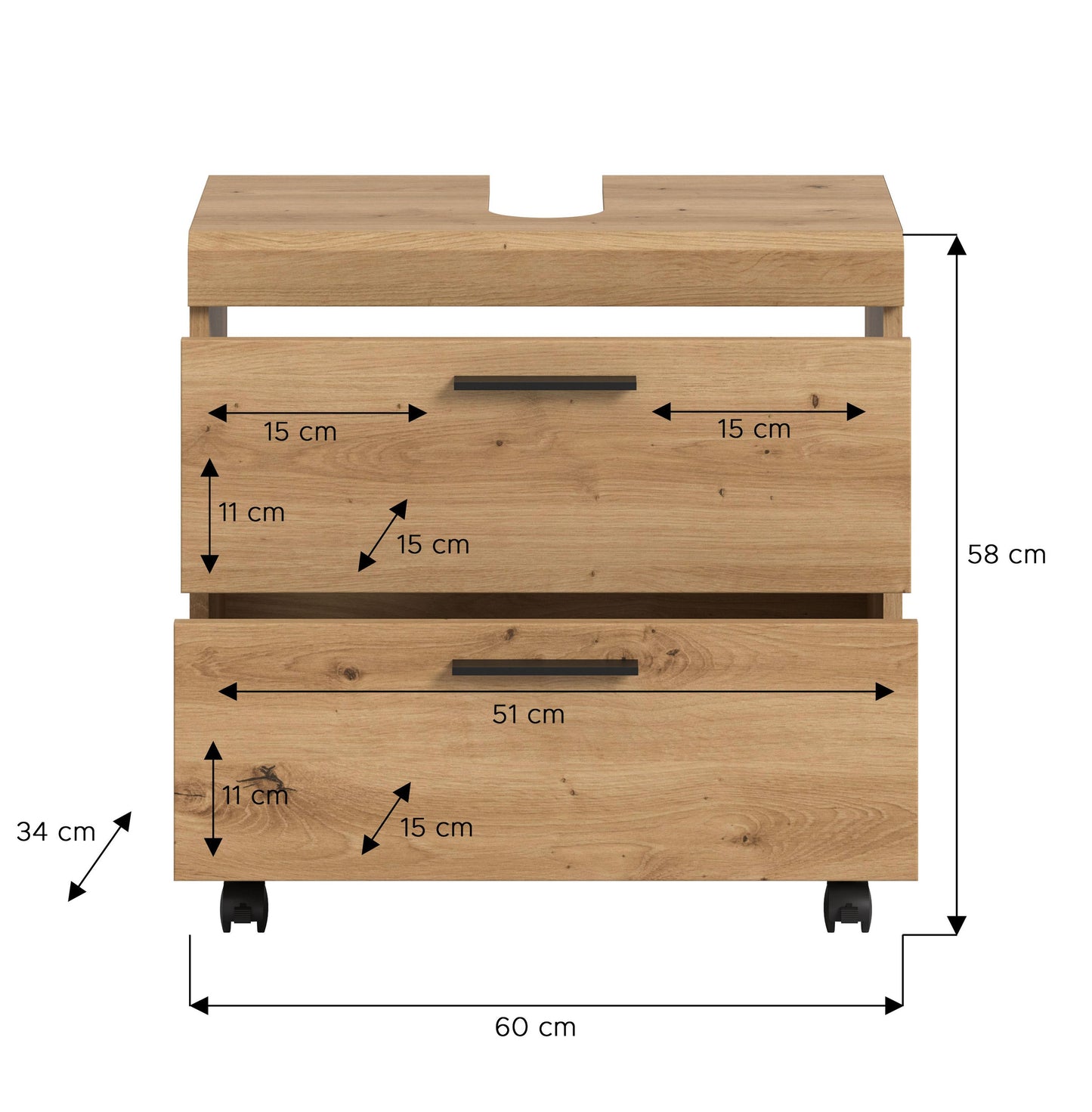 Homes & Jones Waschbeckenunterschrank auf Rollen, Schrank easy to handle