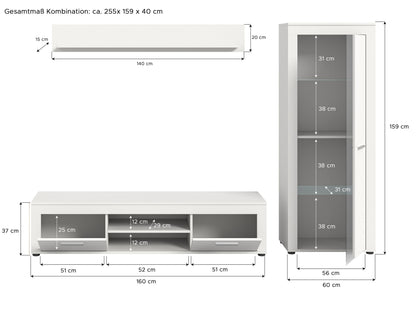 Ensemble mural JAM (L/H/P : env. 235/159/40 cm) en imitation chêne Wotan/gris