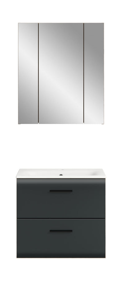 3-teiliges Badmöbel-Set mit Spiegelschrank und dunkelgrauem Waschtischunterschrank
