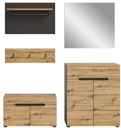 Ensemble de meuble d'entrée CANU (l/h/p : env. 175/190/37 cm) en gris basalte/vert fumée
