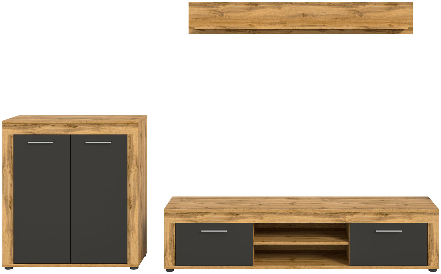 Meuble TV JAM (L/H/P : env. 255/159/40 cm) en imitation chêne Wotan/gris