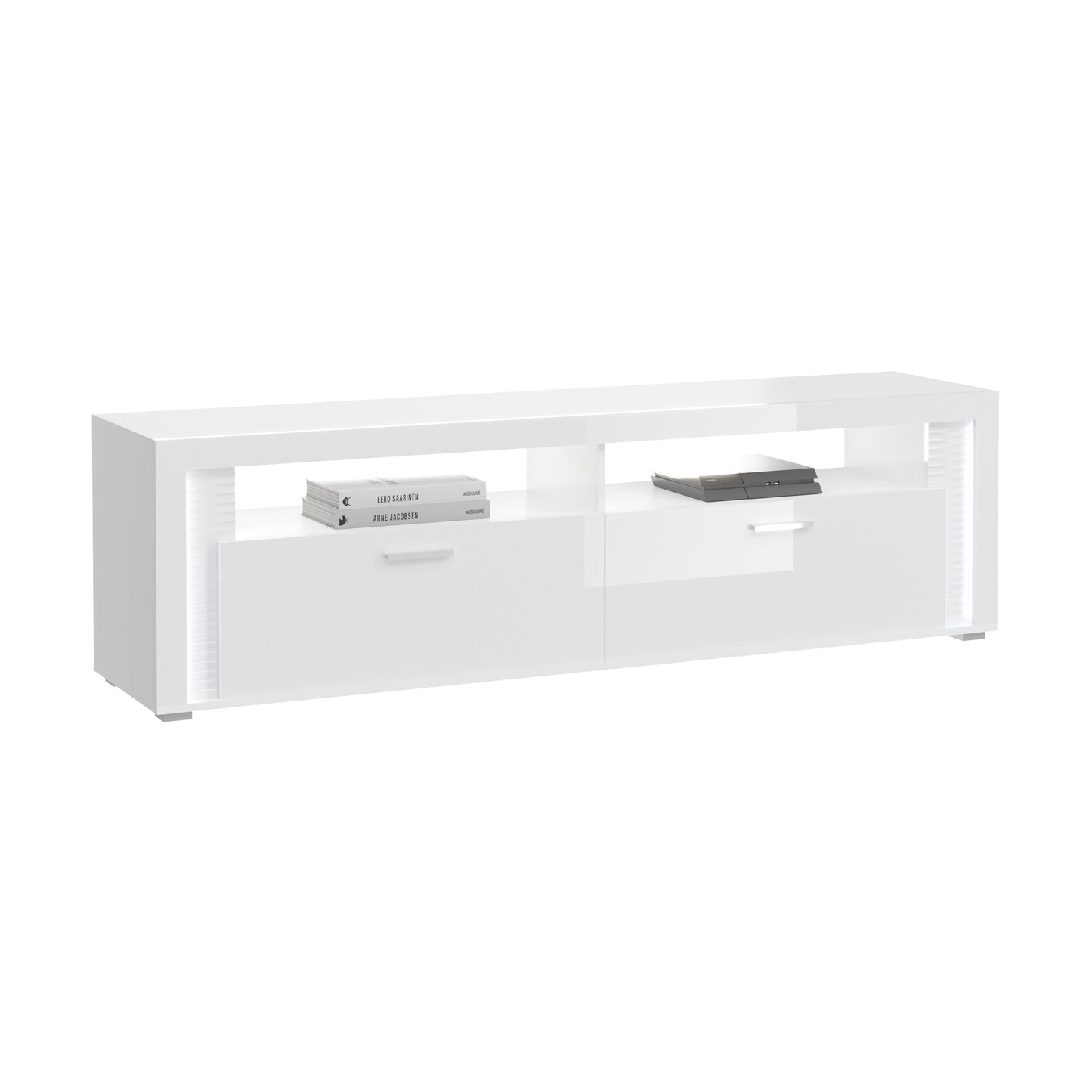 Homes & Jones Lowboard weiß Hochglanz, TV Möbel inkl. Beleuchtung bis 70 Zoll