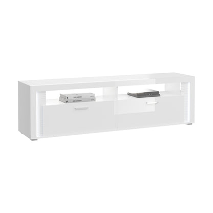 Homes & Jones Lowboard weiß Hochglanz, TV Möbel inkl. Beleuchtung bis 70 Zoll