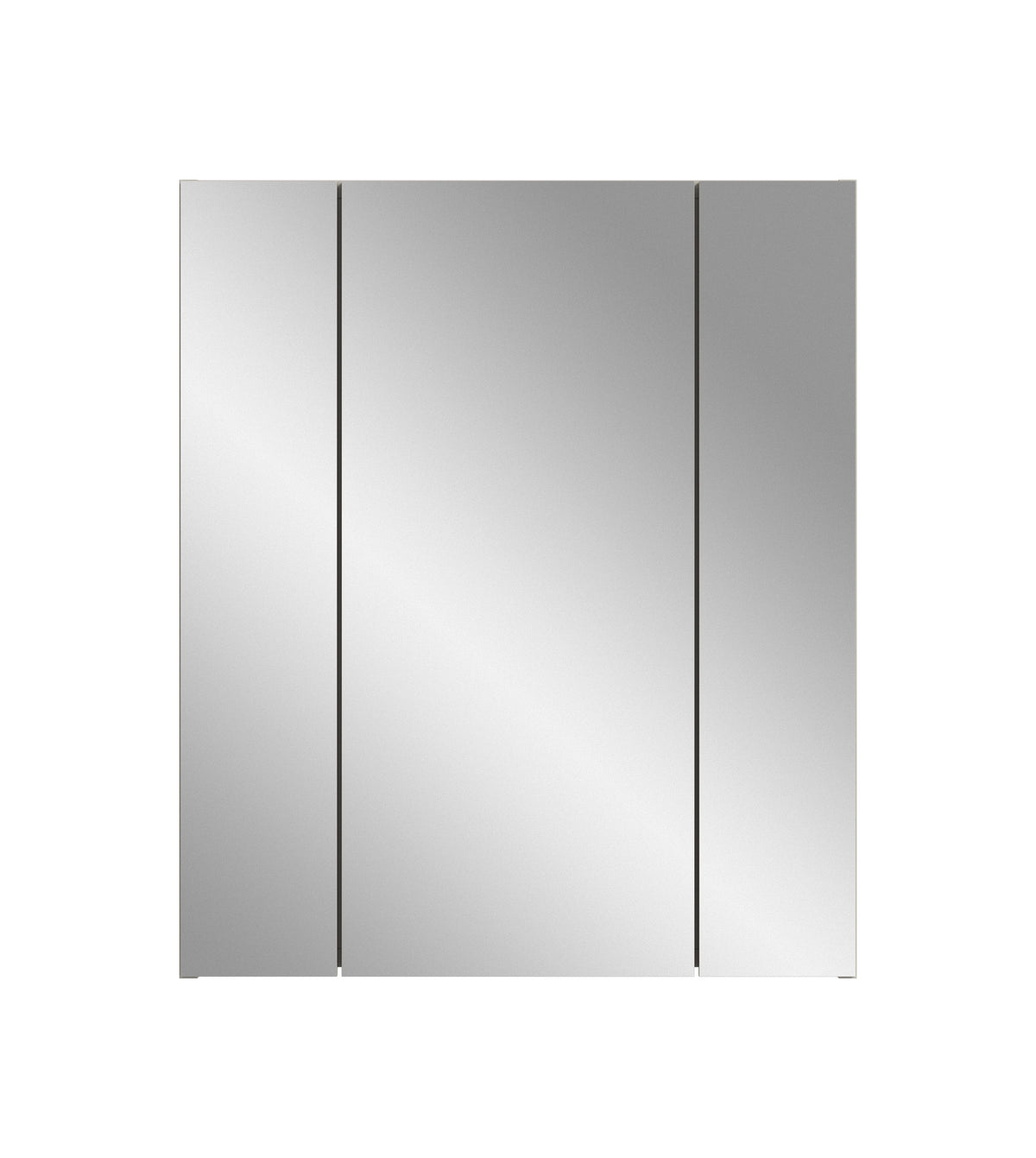 Badspiegelschrank mit drei Spiegeltüren, flache Spiegelflächen, mittig geteilt