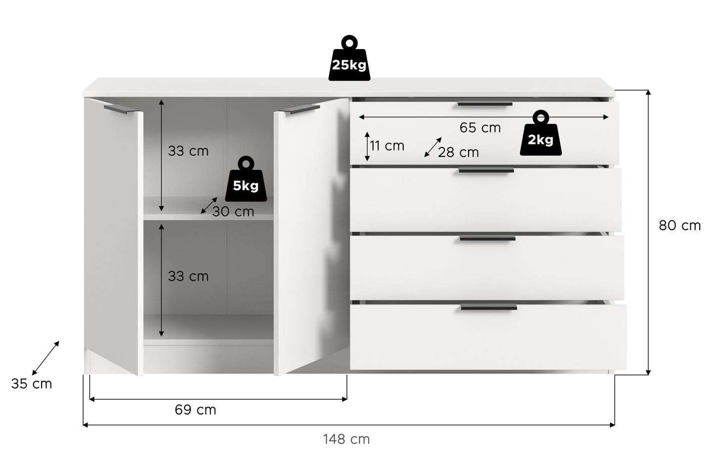 Homes & Jones Sideboard-Kommode, Wohnzimmerschrank-Universalschrank, Wohnmöbel