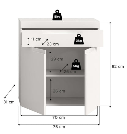 Viana Standschrank breit (B/H/T: 75x82x31 cm) in Weiß matt und Weiß