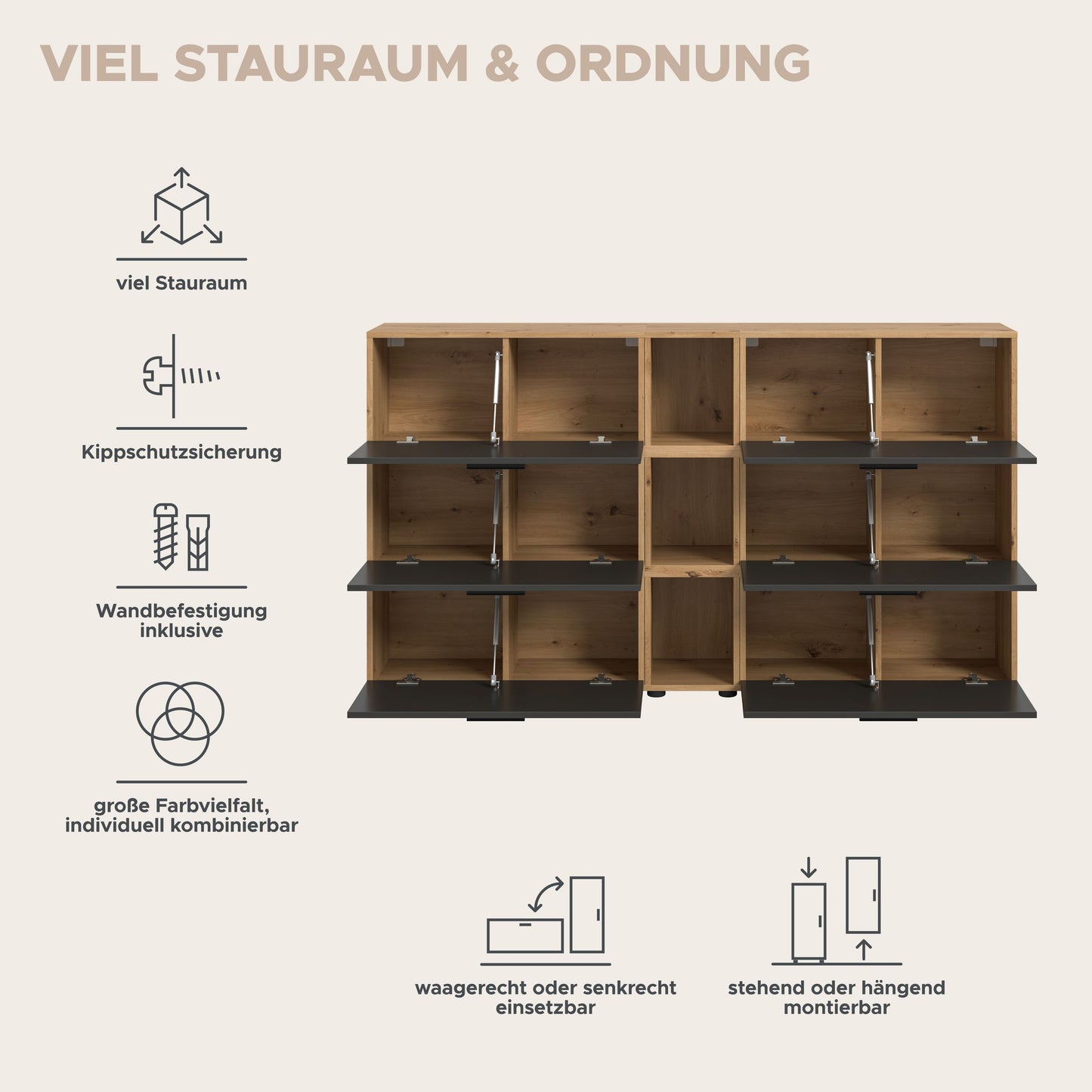 Homes & Jones Wohnwand 3-tlg. TV Möbel Modular Lowboard, Wohnzimmerschrank