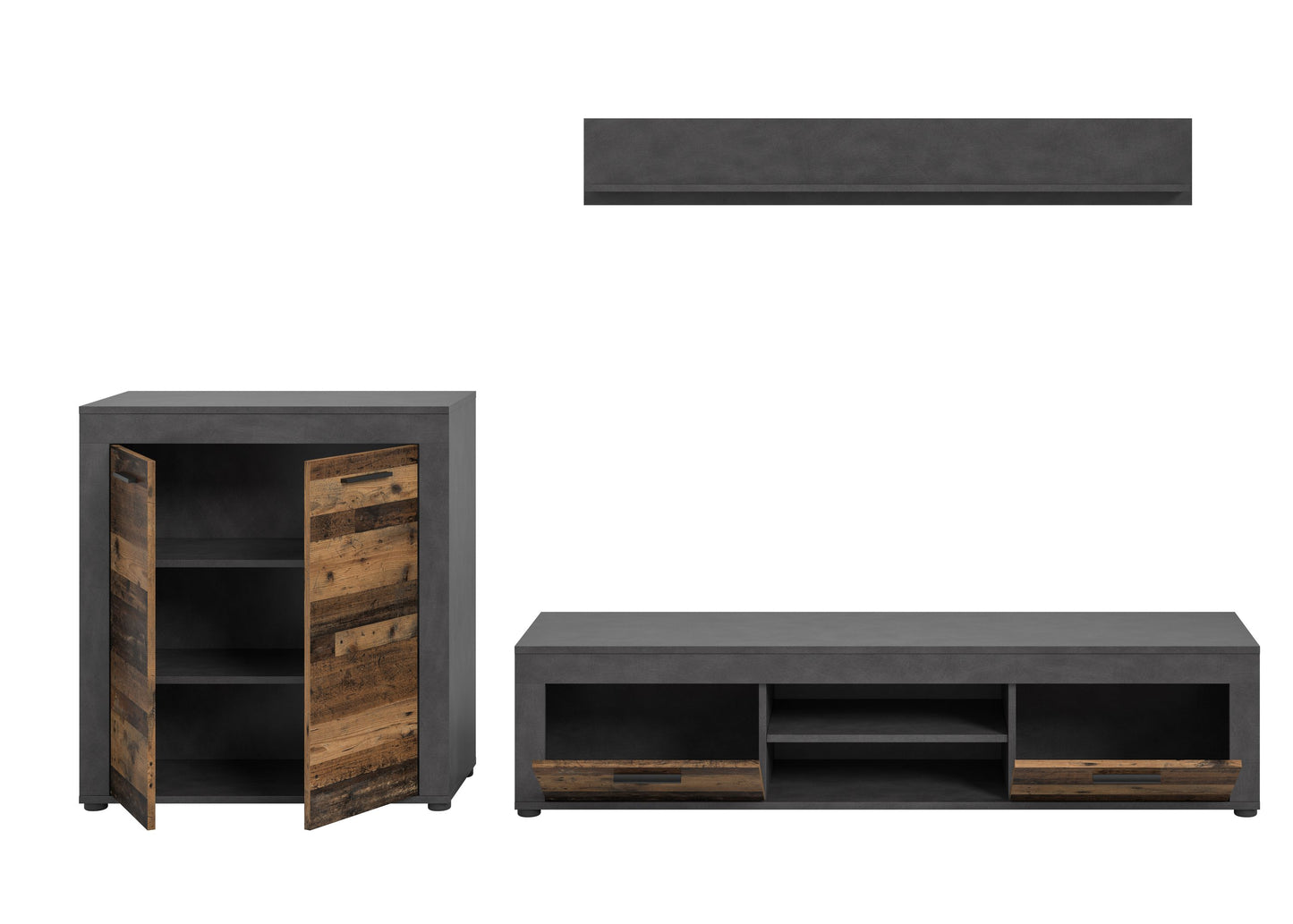 Meuble TV JAM (L/H/P : env. 255/159/40 cm) en imitation chêne Wotan/gris