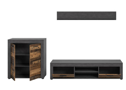 Meuble TV JAM (L/H/P : env. 255/159/40 cm) en imitation chêne Wotan/gris