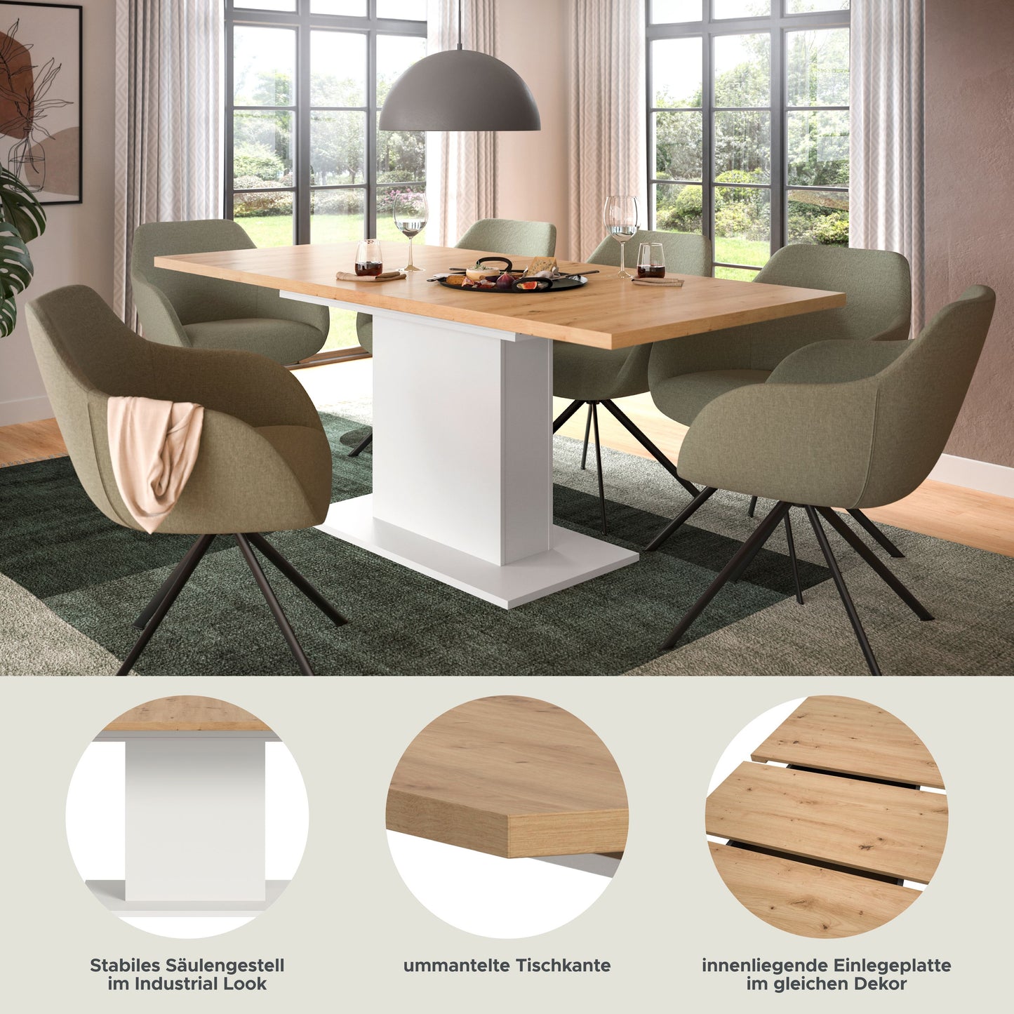 Homes & Jones Esstisch 150x76x90 cm, Esszimmertisch-Tisch mit Säulen Gestell