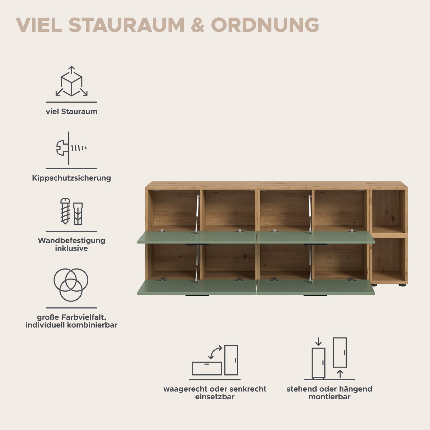 Homes & Jones Wohnwand 2-tlg. TV Möbel Modular Lowboard, Wohnzimmerschrank