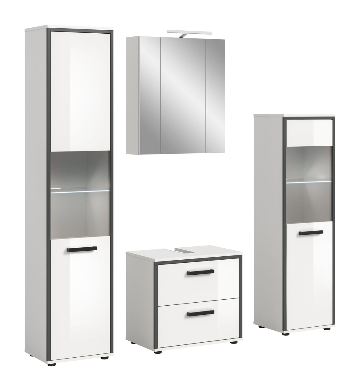 Homes & Jones Badmöbelset inkl. Beleuchtung, Aufsatzleuchte, 2 x Glasbodenbel.