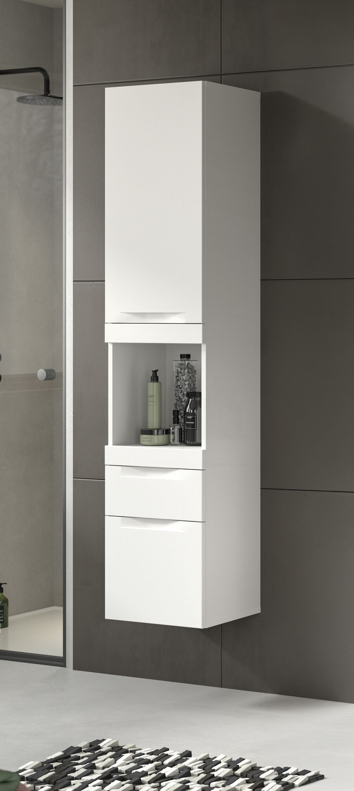 Viana Hängeschrank (B/H/T: 38x166x31 cm) in Weiß matt und Weiß